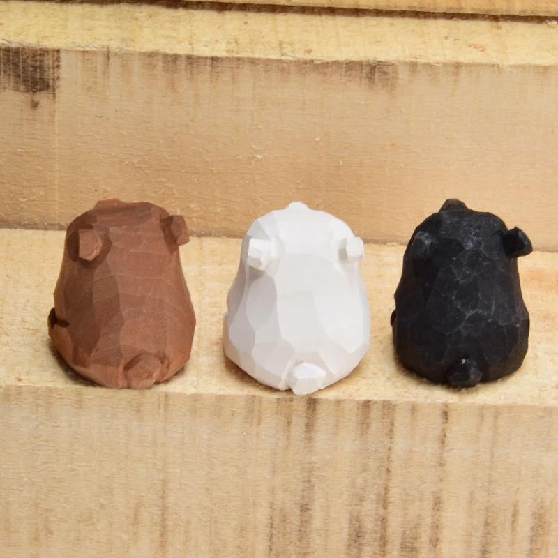 1Pcs Cute Mini Wooden Bear Miniature Solid Wood Hand Carved Bear Figurines Polar Bear Crafts Ornaments Tabel Decorate Kids Gifts