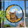 Acrylic Crescent Moon Tabby Cat Suncatcher, Stained Glass Style Window Hanging Ornament for Cat and Celestial Lovers