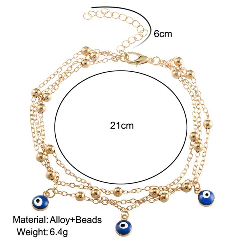 Women Multi-layered Beaded Anklet Blue Eye Pendant Jewelry