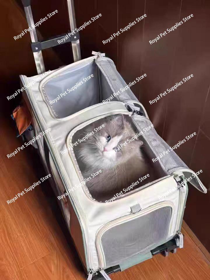 Trasportino Grande per Gatti e Cani con Finestre Trasparenti Doppi Spallacci e Design a Trolley da Viaggio Traspirante da Esterno
