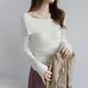 Irregular one-word shoulder sweater women's spring slim-fit babes top chic knitted bottoming shirt