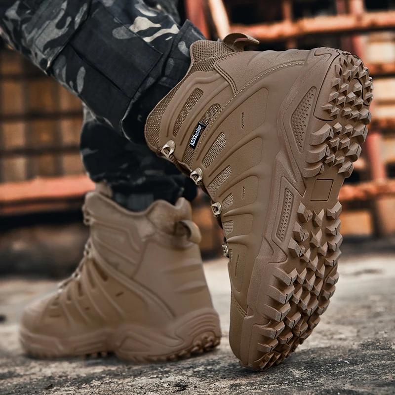Men High-top Military Boots Outdoor Training Breathable Anti Slip Wear Resistant Climbing Hiking Desert Field Training Shoes