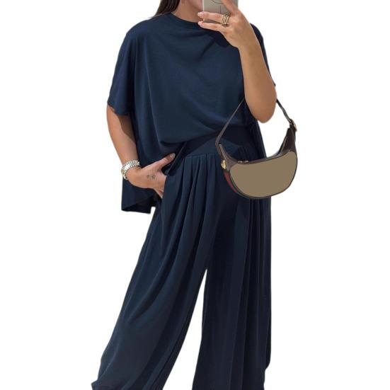 

Two Piece Sets for Women Short Sleeve Crew Neck Top And Pants Tracksuit Lounge Set Casual Summer Vacation Outfits L темно-синього кольору