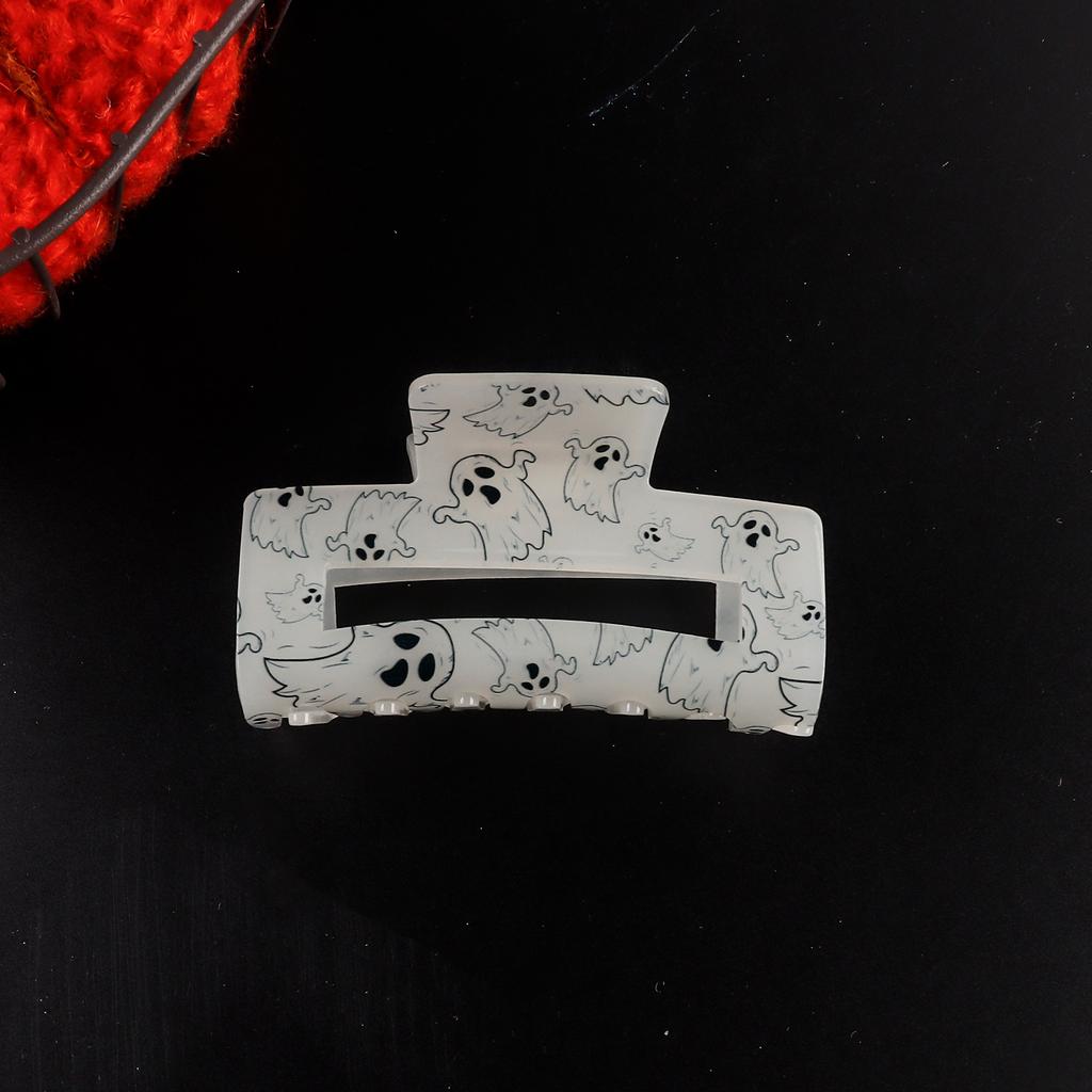 1pc Acrylic Ghost Hair Claw Clip for Women - Large Halloween Hair Accessory with Cute Minimalist Cartoon Ghosts Print