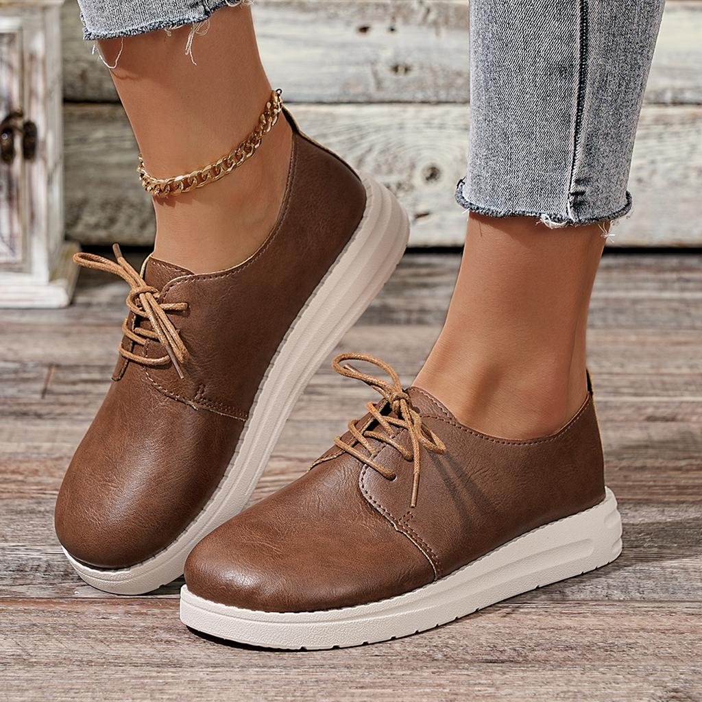 wish2025 large size casual single shoes women's 2025 spring and autumn new flat bottom round head casual lace-up foreign trade single shoes