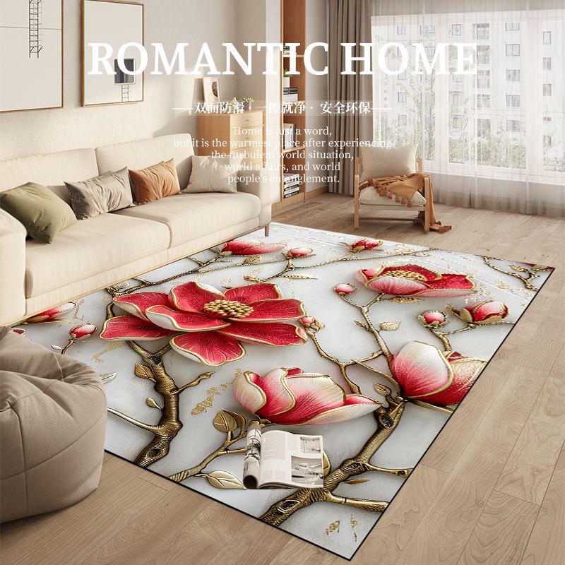 Luxury 3D Flower Carpet for Living Room European Decorate Bedroom Rugs Fluffy Soft Lounge Rug Non-slip Coffee Table Mat Washable