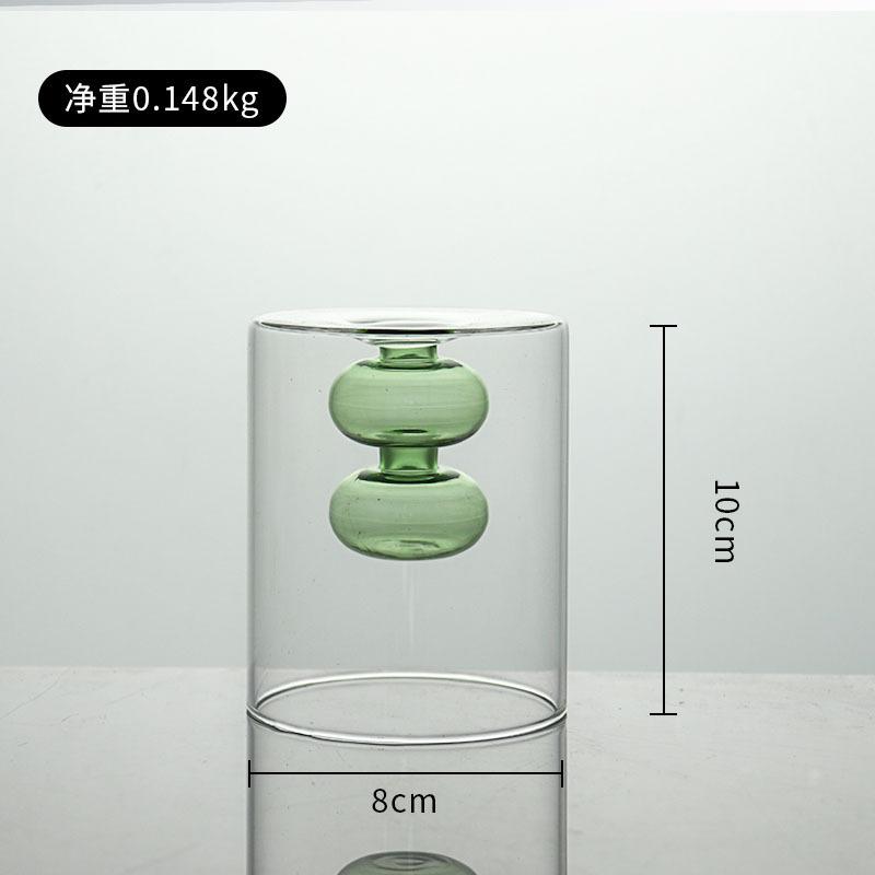 Hot Sell Colored Glass Vase Double Layered Nordic Flameless Rattan Aroma Bottle High Borosilicate Living Room Flower Arrangement