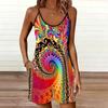 Womens Sleeveless Spaghetti Strap Romper Fluid Waves Print Pocket Short Jumpsuit