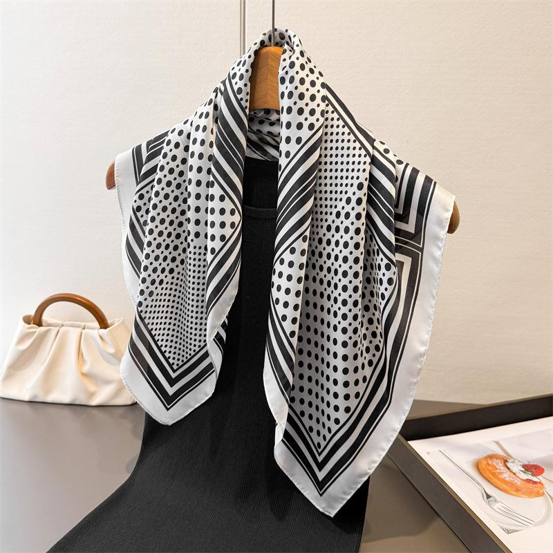 Polka Dot Printed Scarf Women's Spring and Summer Thin Imitation Silk Square Scarf Fashion Versatile Shawl Scarfs Headscarf