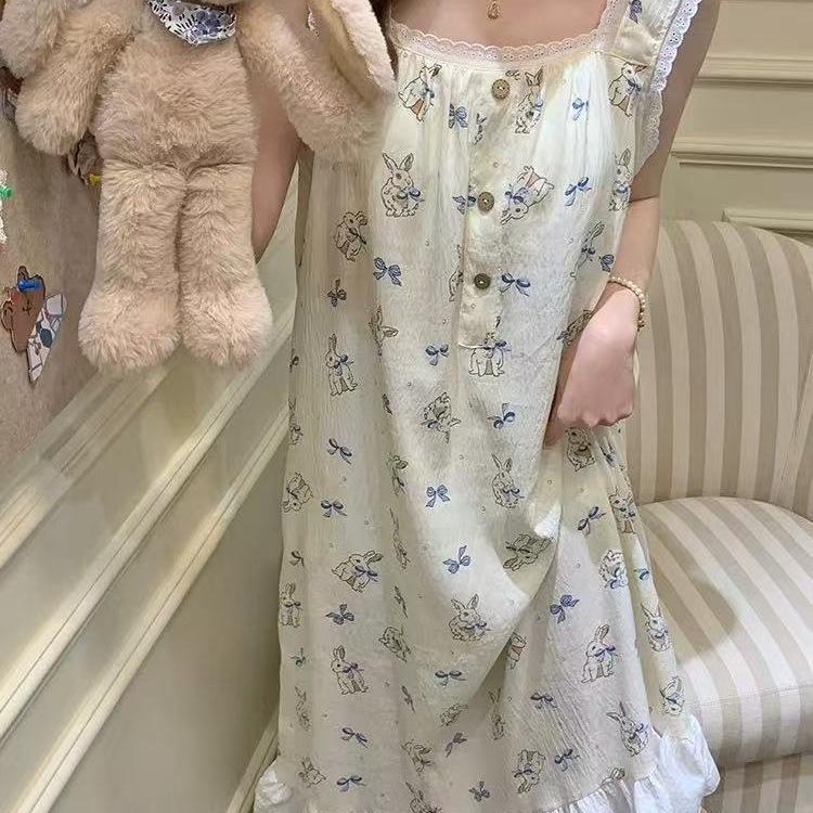 [With chest pad] Pure desire girl nightdress with chest pad summer women's pajamas, new models can be worn outside casual loungewear