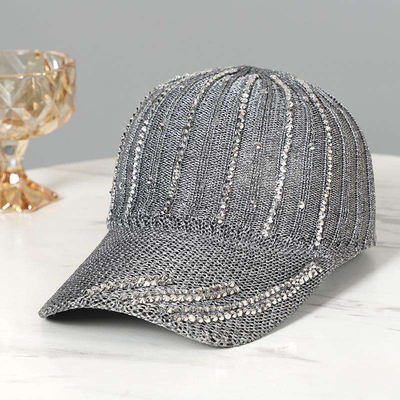 Hat Women's Hollow Breathable Knitted Cap Summer Versatile Rhinestone Baseball Cap Sun Protection Sun Hat Women