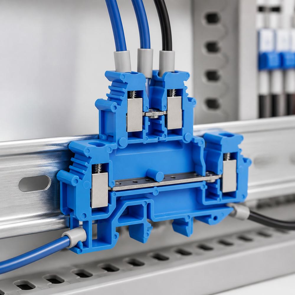 Double Level Electrical Terminal Block 4-Conductor DIN Rail Terminal Industrial Control