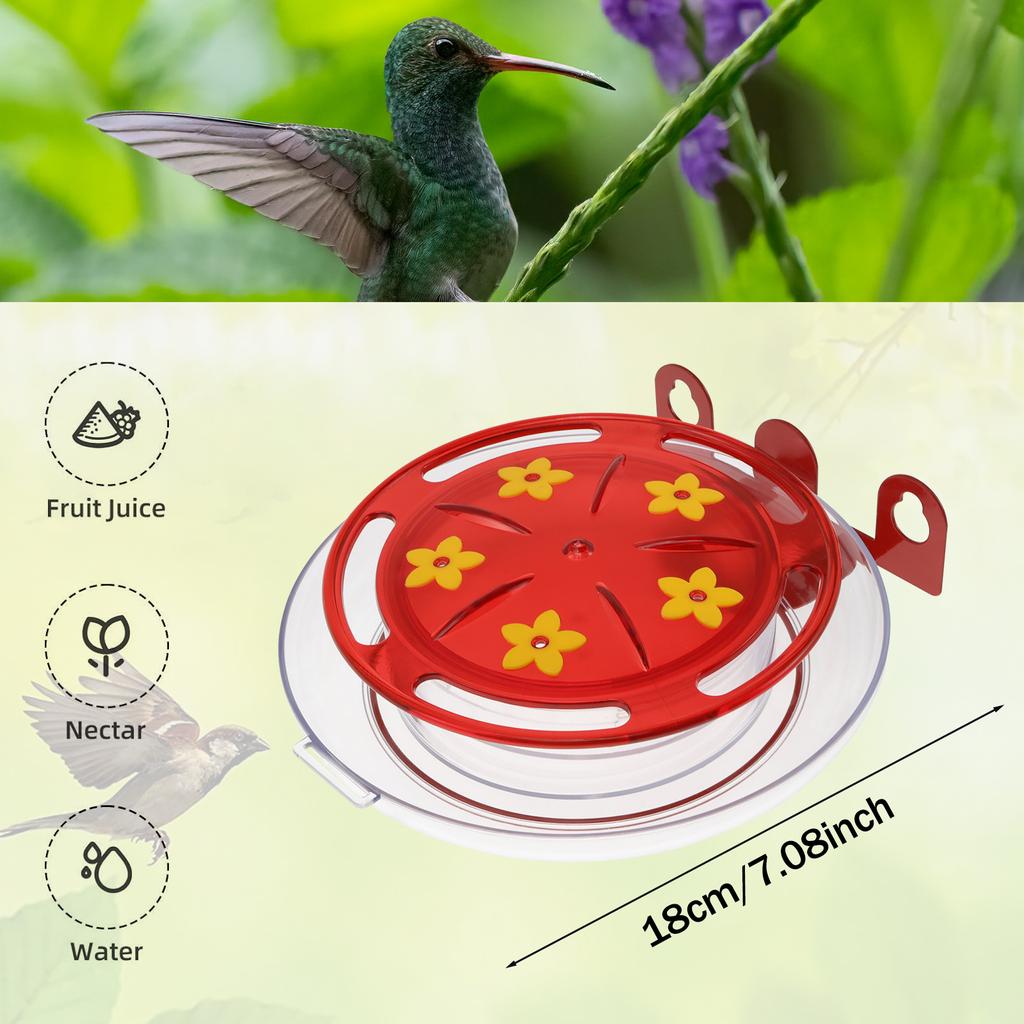 Hrănitoare pentru Păsări Colibri 6 Porturi de Hrănire Montare pe Perete Exterior 360° Apărător Anti-Furnici Apă Hrănitor pentru Păsări Sălbatice Tavă Reîncărcabilă Cârlig de Fier pentru Agățat