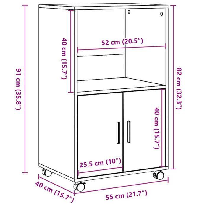 VidaXL Rolling Cabinet Sonoma Oak 55x40x91 Cm Engineered Wood, Filing Cabinet, Home Filing Cabinet, Filing Cabinet 853184
