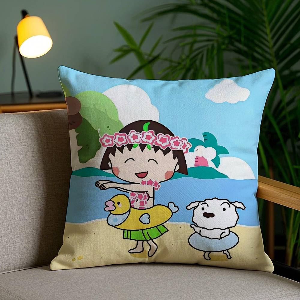 Cartoon Chibi M-Maruko-ChanS Pillow Case Sofa Short Plush Double-sided HD Printing Room Home Office Gift Cushion Cover