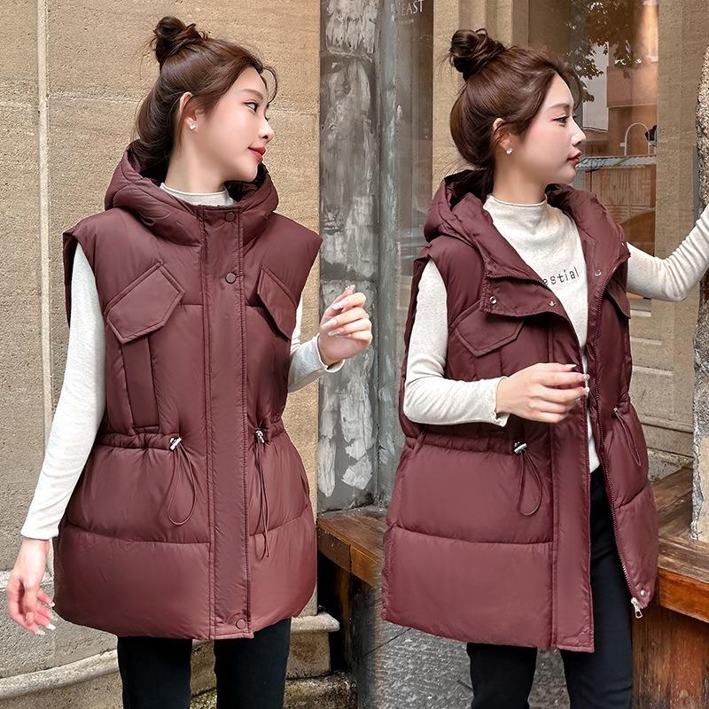 Chinese Opera Cotton Vest Women's Loose New Autumn and Winter Down Cotton Vest Vest Loose Vest Cotton Vest Vest Hooded