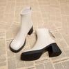 Madingi juodi moteriški ankle boots Madingi užtrauktukai gale Žemas kvadratinis kulnas Moteriški batai Neslystantis storas padas Laisvalaikio kasdienio nešiojimo batai