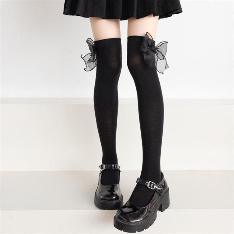 Lolita Women's Knee Socks with Organza Bow - Spring & Autumn College Style