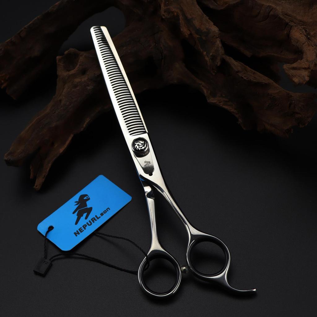 7-inch PB-02 Gem Pet Grooming Fine-toothed Curved Pet Scissors