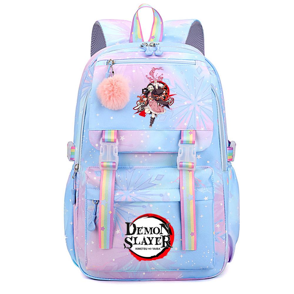 Roztomilý anime batoh s potiskem Demon Slayer pro dospívajícího studenta Školní taška Velkokapacitní Vodotěsná Cestovní taška Dárek