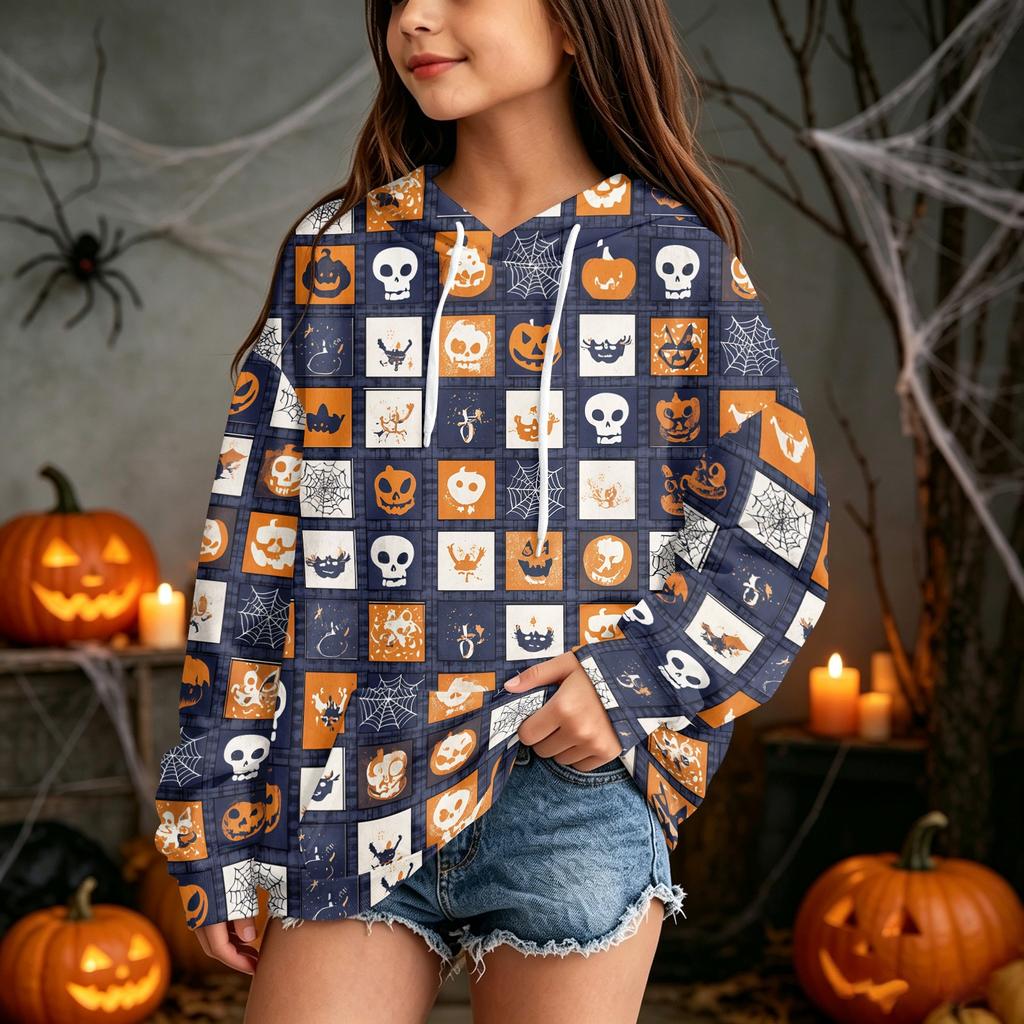 Kids Casual Halloween Print Hoodie for Holiday and Everyday Wear
