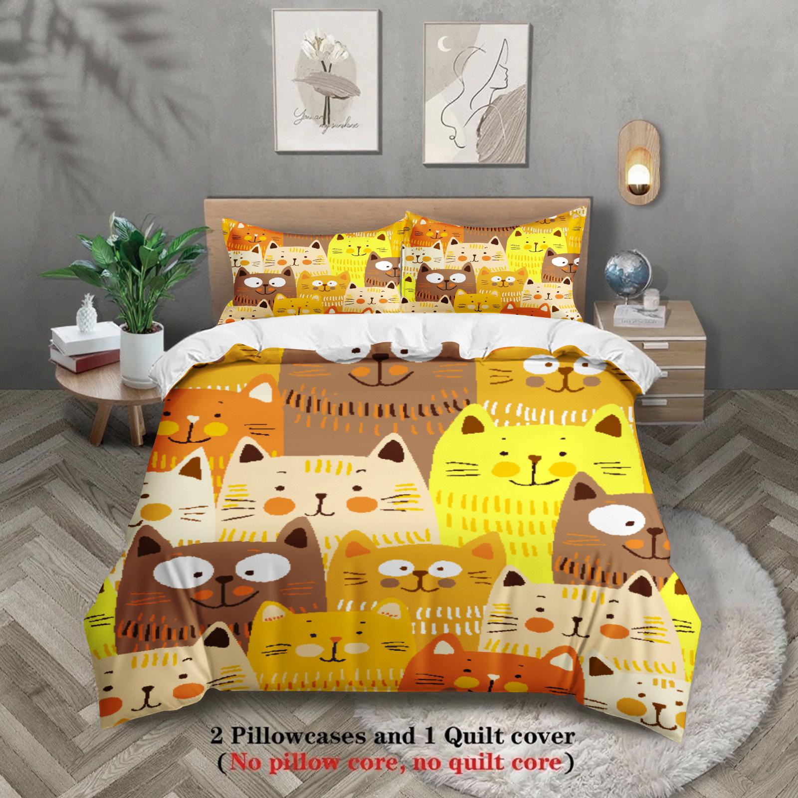 

3pcs Cat Pattern Bedding Sets 3D Printed Cartoon Cats Duvet Cover Sets With Pillowcases No Filling US Full(200x230cm)