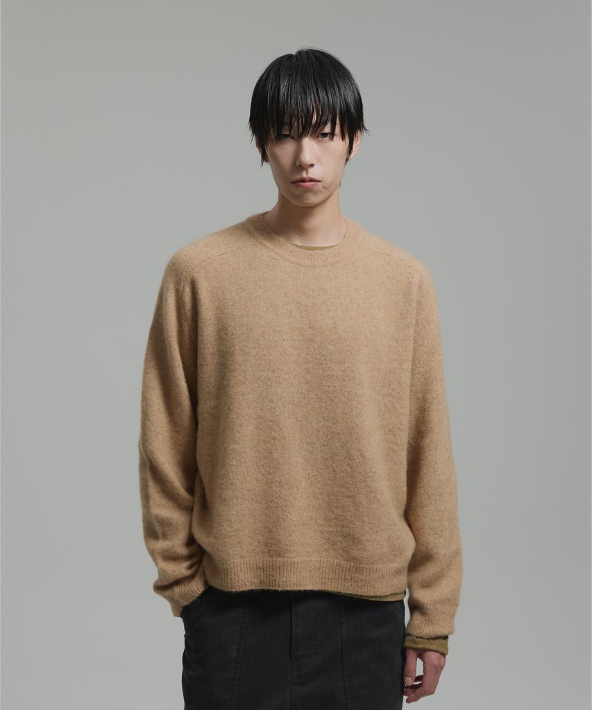 NONBLANK Mohair Wool Blend Crop Round Knit_Beige