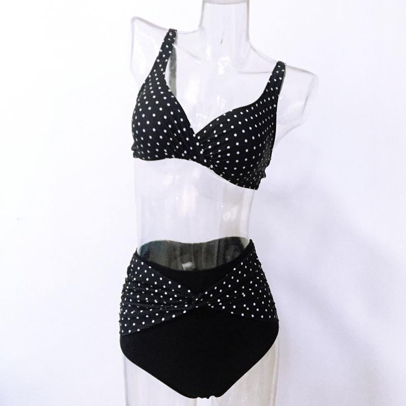 European & American Sexy Plus Size Polka Dot Bikini Swimsuit, 5XL, Gathered