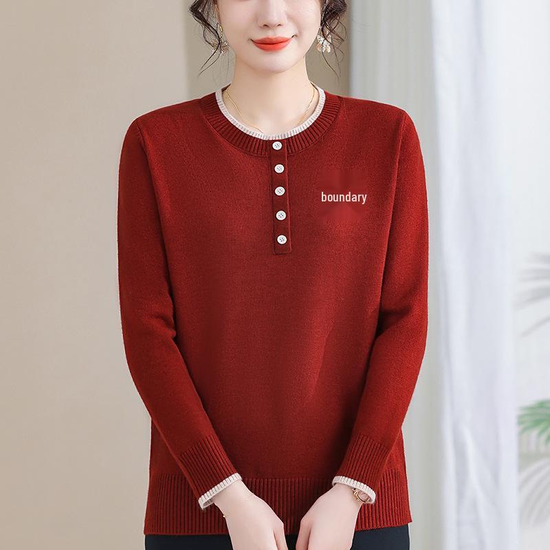 

Весенний женский вязаный свитер с круглым вырезом 2025 - Стильный базовый топ для женщин среднего и пожилого возраста 3XL (125-140 Jin)