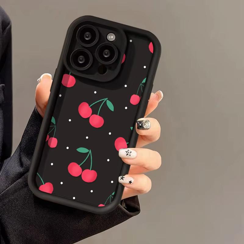 Red Cherry Pattern Soft TPU Phone Case for iPhone 17 Air 16 15 14 Pro Max Plus 13 12 Mini 8 7 X Xs Back Cover