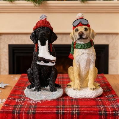 Christmas Dog Sitting Statue Festive Holiday Décor Ornament for Home, Bedroom & Living Room Display
