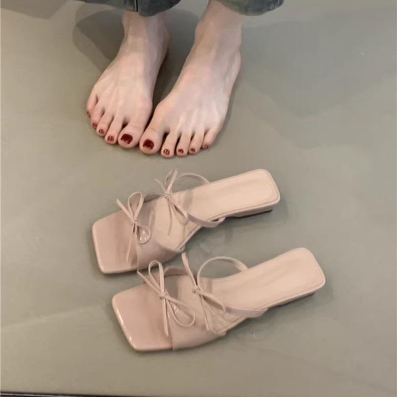 

Gentle fairy wind cool slippers summer 2025 French elegant bow open-toed slippers with temperament 40