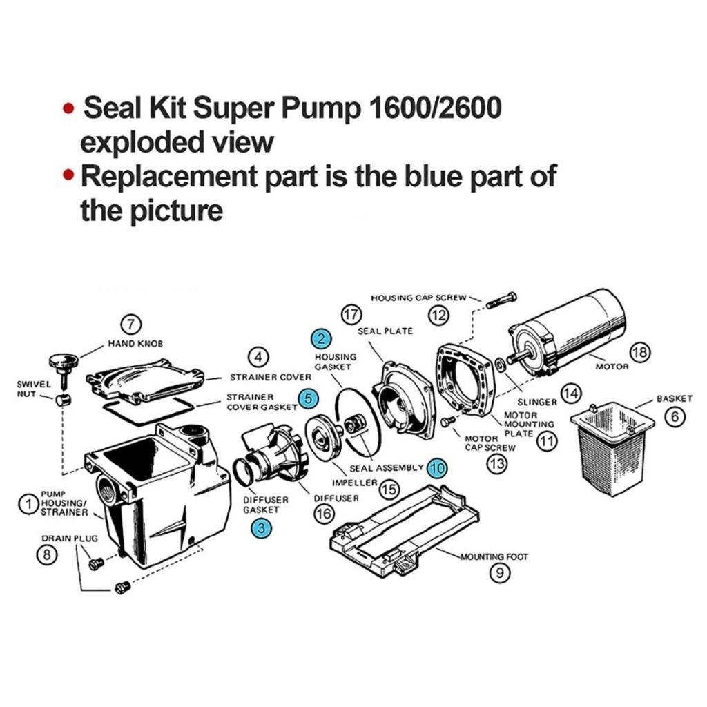 Replacement Super Pump Seal Kit for SP1600 SP2600 2600X X SPX1600TRA SP1600Z2 PS201 SPX1600R SPX1600S SPX1600T