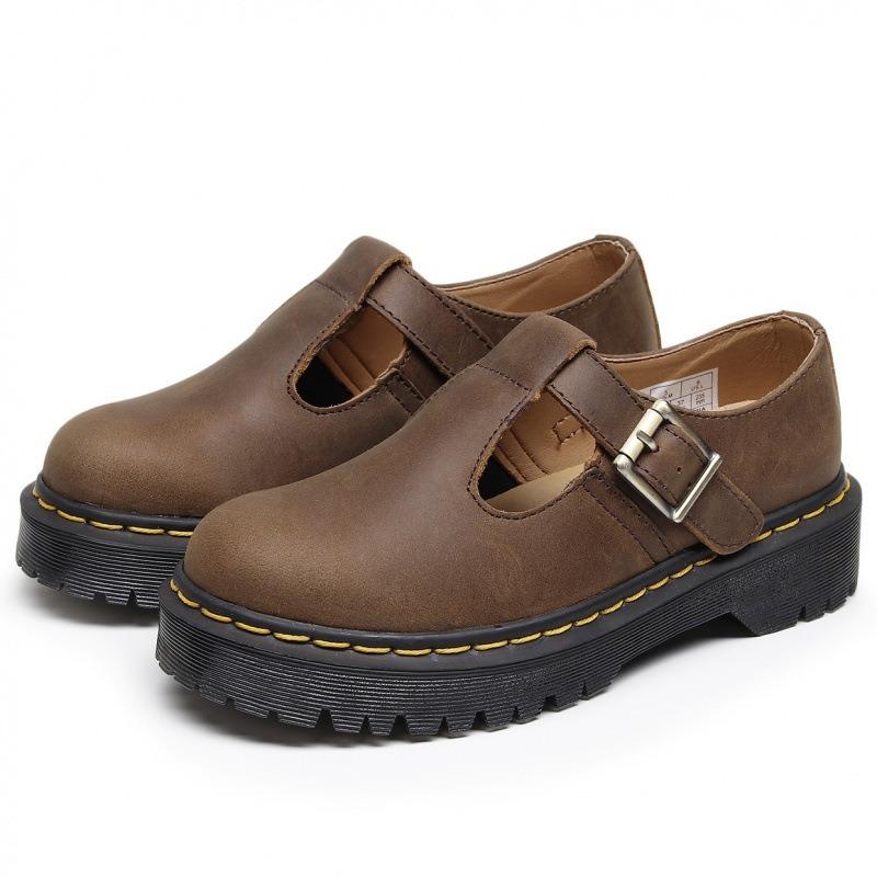 Text strip Mary Jane shoes leather low-top, small leather shoes women's fashion student casual Crazy Horse