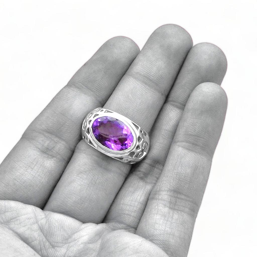 Natural Amethyst ring, 925 Sterling Silver Jewelry, Oval Amethyst, Gift for mother