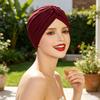 Yoga Hat with Satin Lining Hair Protection Frizz Control Soft Breathable Turban Nightcap High-Elastic Pleated Fabric Turban Hat