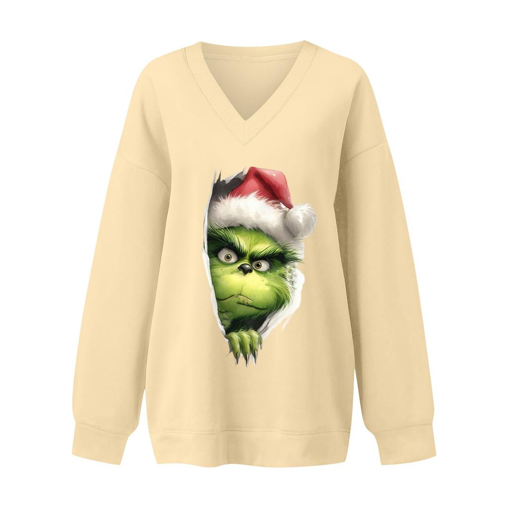 Women's Loose And Comfortable Letter V-neck Sportswear Long-sleeved Sweatshirt Daily Matching Clothes