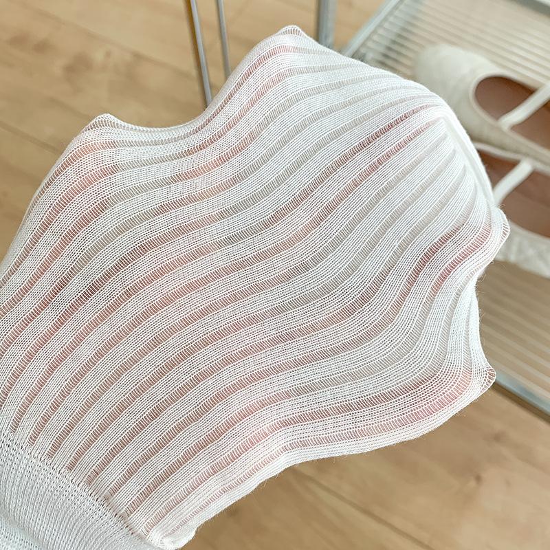 Women's Summer Thin Solid Color Vertical Stripe Casual Versatile Mesh Breathable Tube Stack Socks
