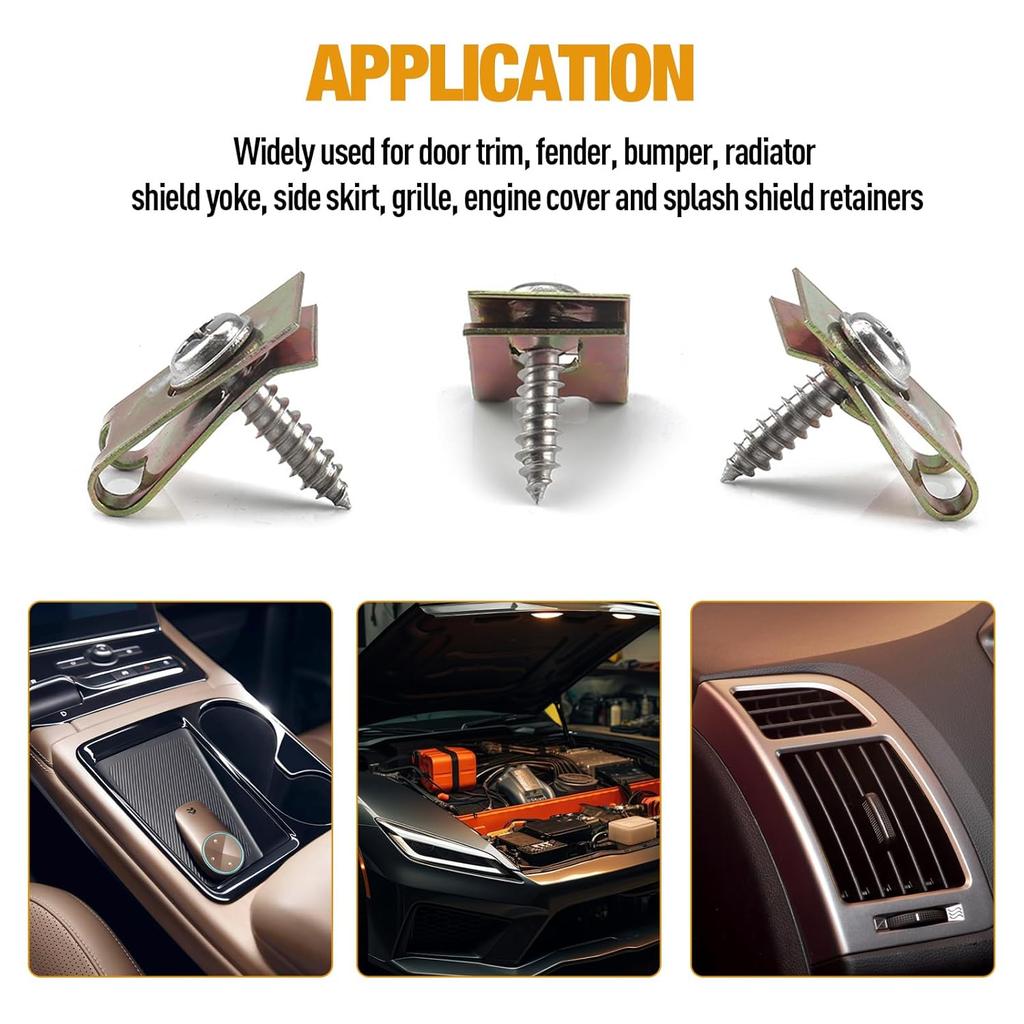 Automotive Screws And Clips, 100PCS Car U‑Clips Nuts 6/8/10/12 Assortment Interior Trim Fasteners With Stainless Steel Screws For Dash Door Panel