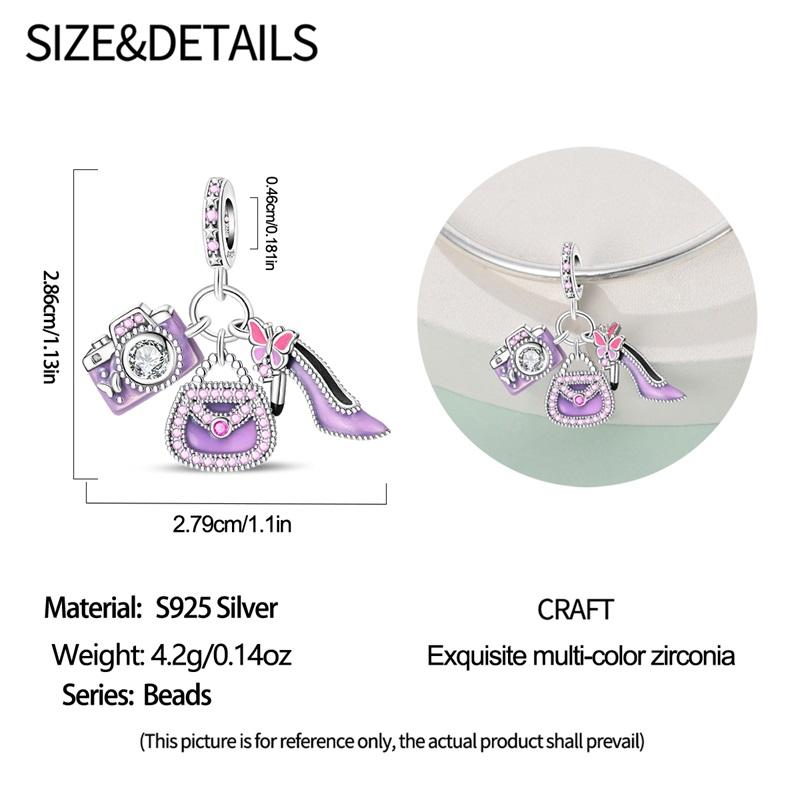 New 925 Silver Purple Bag Charms Pendant For Women Fit Bracelet DIY Birthday Party Jewelry Gifts