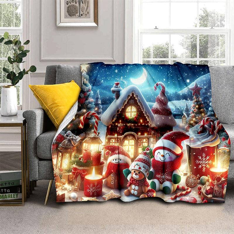 Merry Christmas Cartoon Santa Claus Christmas Tree Festival Gift Blanket,Soft Throw Blanket for Home Bedroom Bed Sofa Cover Kid