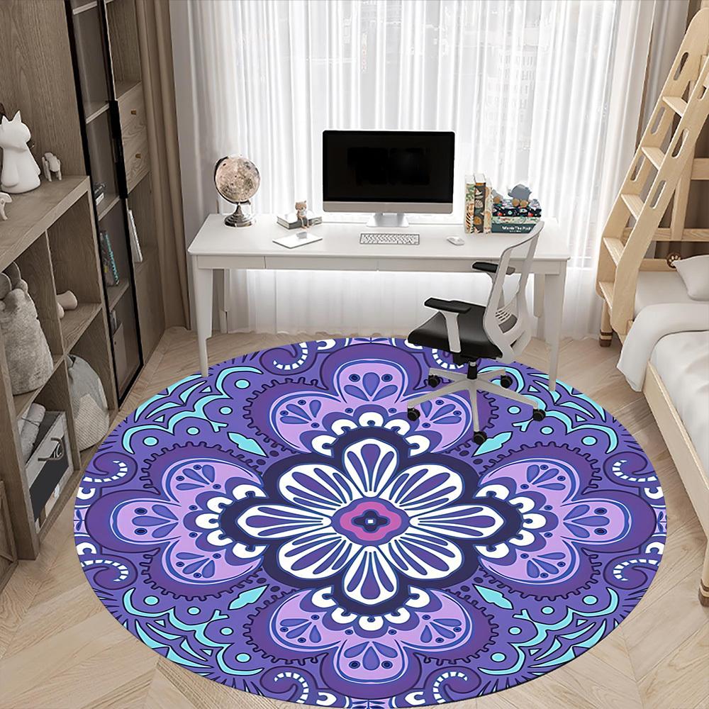 1pc Mandala PatternChair Carpet for Office, Indoor Non-Slip Washable Polyester Fiber Carpet, Mat For Office, Machine Washable