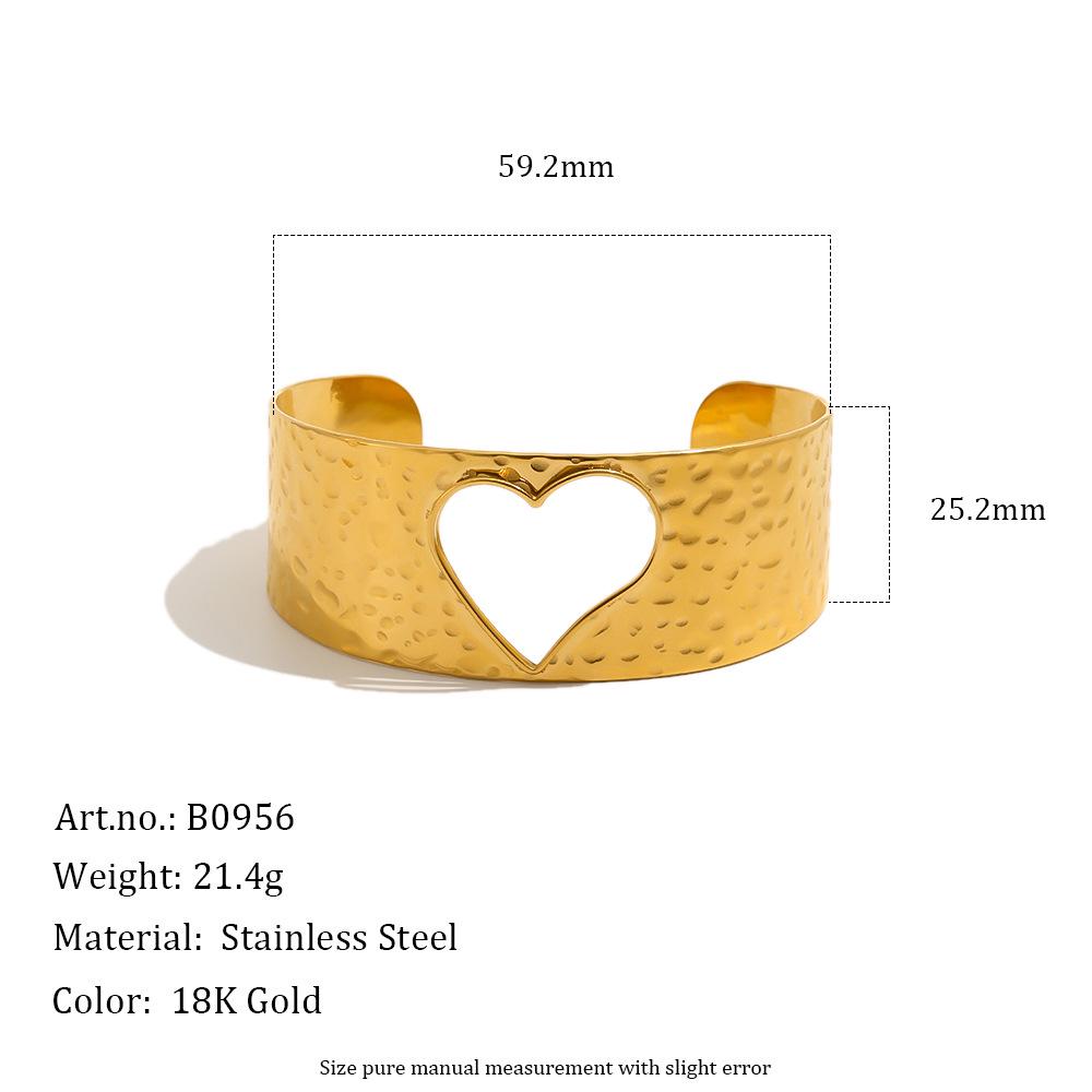 18K Gold Plated Hammered Heart Bracelet - Stainless Steel, European American Style, Light Luxury for Women