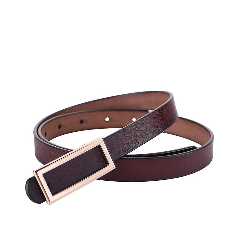 Leather Women Belt With Simple Smooth Buckle For Casual Pants And Office Wear