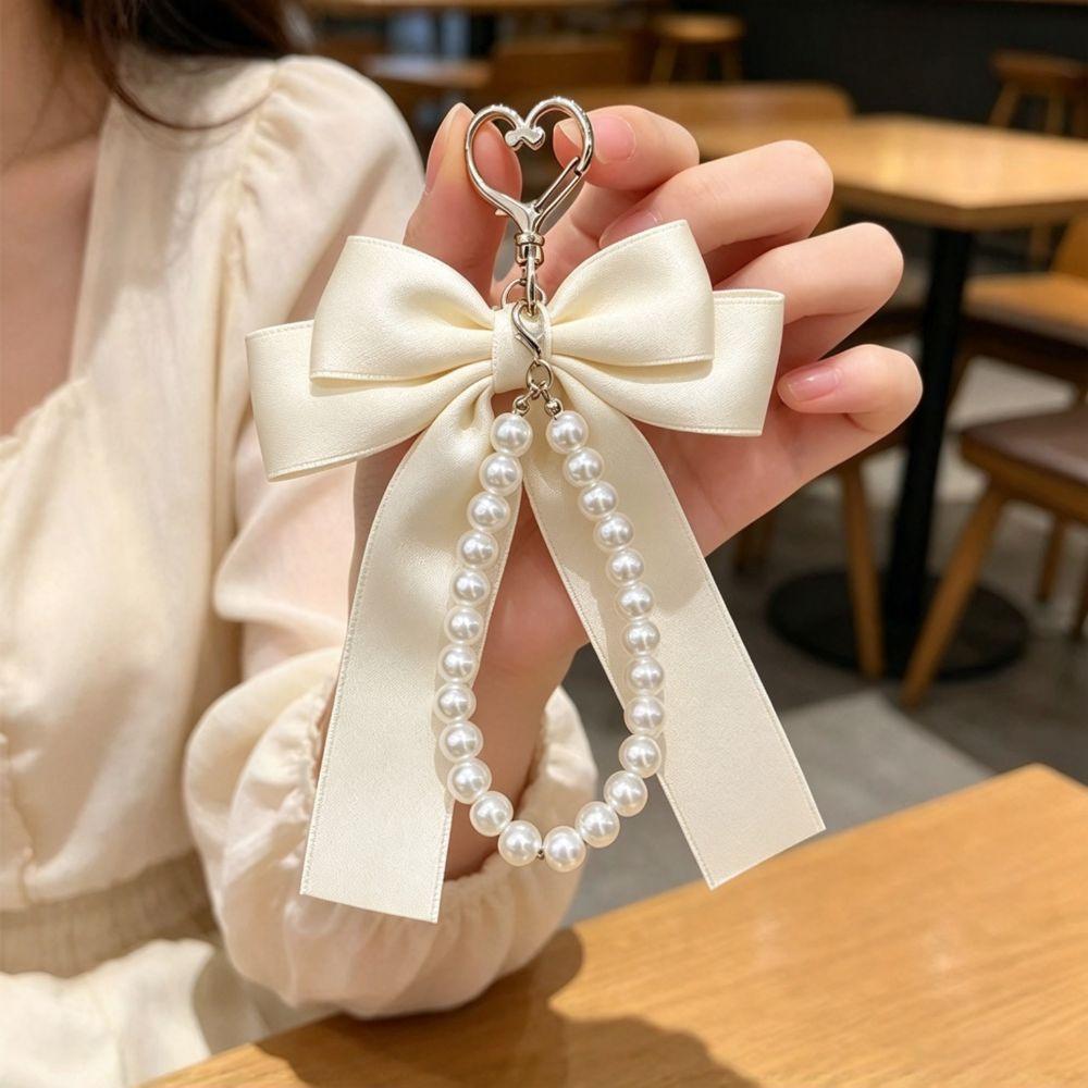 Simulation Pearl Bow Knot Keychain Key Ring Bag Charm Keychain Girly Decorative Keychain Gift Use