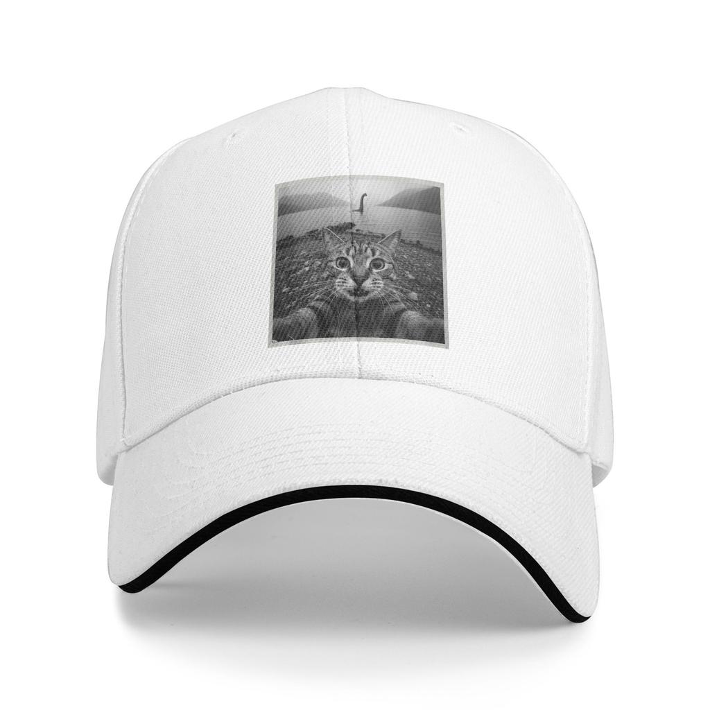 Cat Selfie with Loch Ness Funny Cat Lover Hallowee Casual Baseball Cap Summer Trucker Hat Breathable Running Hippie Hip Hop Hats