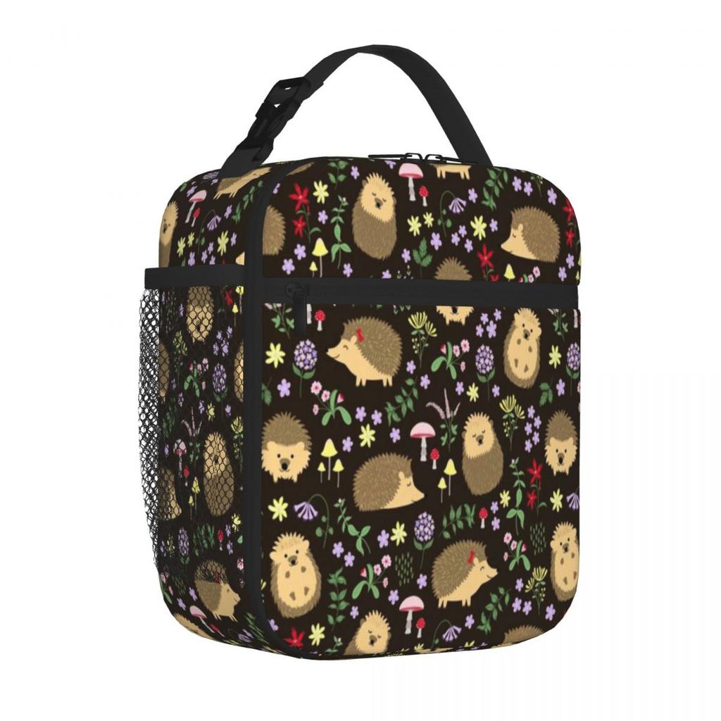 Bestselling Hedgehogs Amid Woodland Plants And Flowers Embossed Nylon Lunch Bag Back To School Lunch Carrier