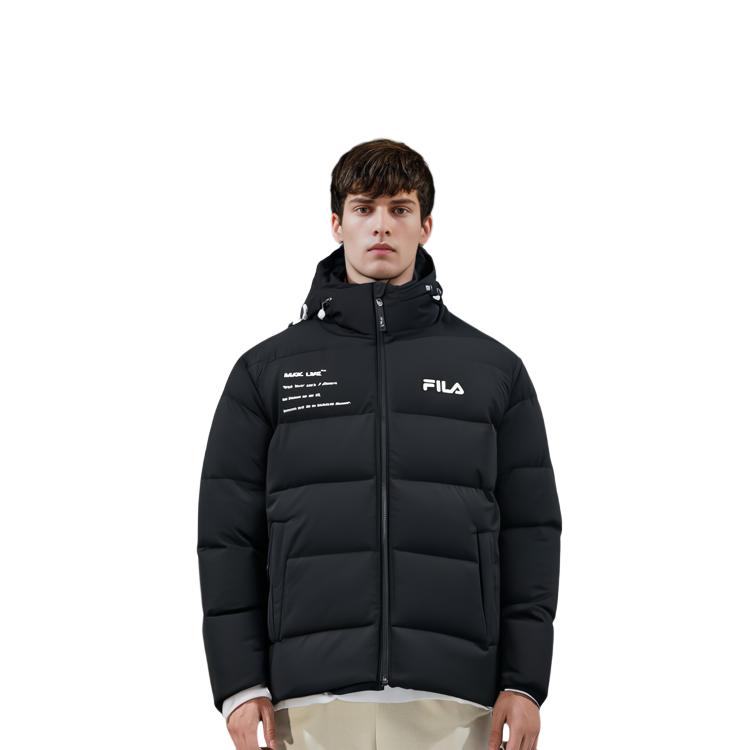 Fila Letter Logo Printed Thickened Hooded Down Jacket Men Outerwear Black F11M149901F-BK