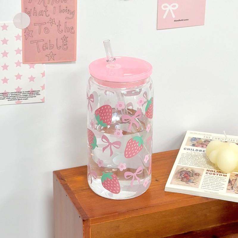 Sklenice s mašlí Roztomilý hrnek na vodu Kreslený hrnek se sklenicí s mašlí Pruhovaný Roztomilý Doodle Kávový hrnek Domácí Ovocný čaj Limonáda Dívčí dárek