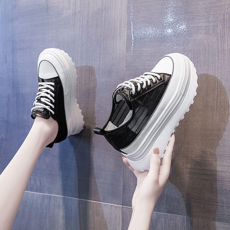 

Туфли на толстой подошве со скрытым каблуком белого цвета, женская обувь, новые весенне-осенние летние дышащие повседневные универсальные туфли-лодочки 40 чёрный